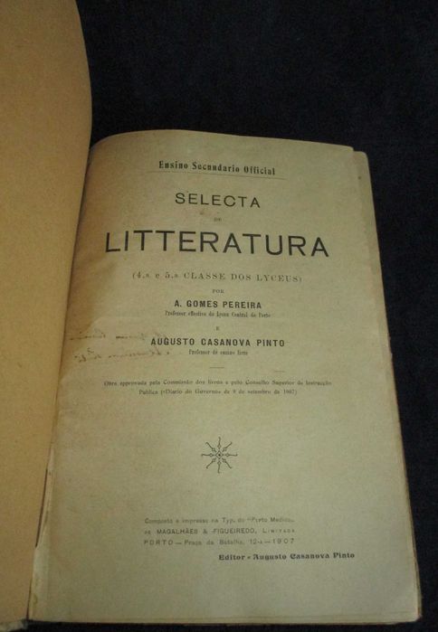 Livro Selecta de Literatura A. Gomes Pereira 1907
