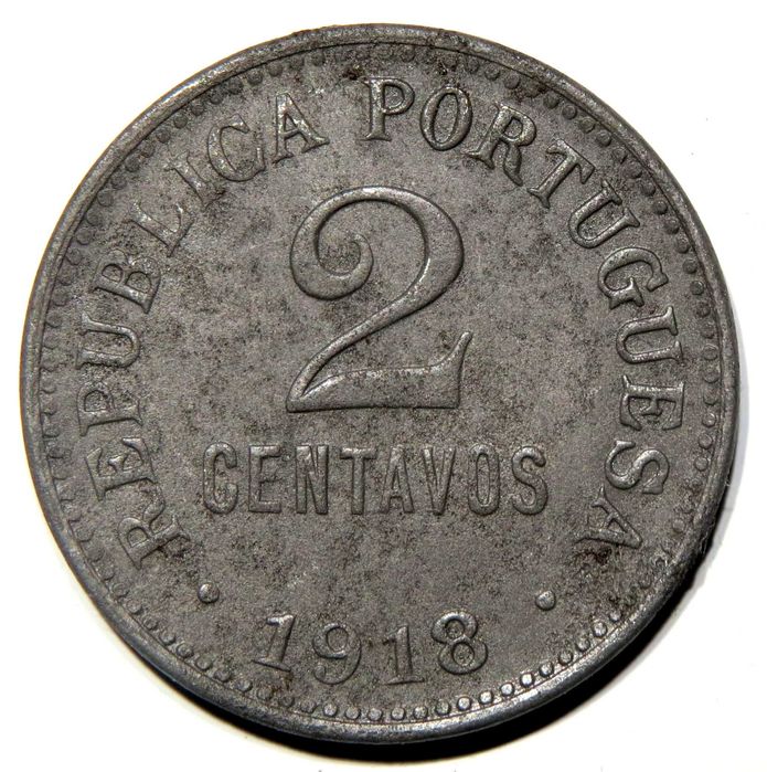 Moedas da Republica Portuguesa - 2 Centavos 1918 FERRO / MBC+ Excelente.
