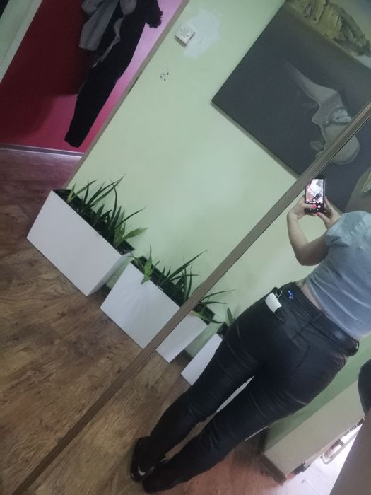 Woskowane czarne spodnie, rurki, 38, M, nowe, z metką, ekoskóra