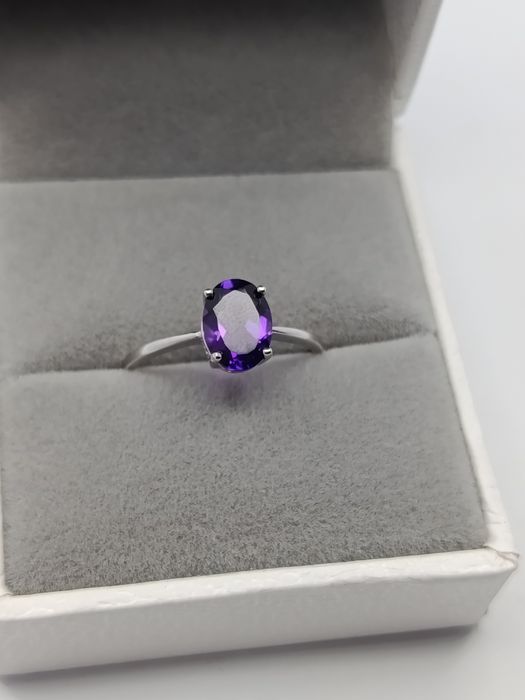 Nowy pierścionek z naturalnym ametystem • srebro 925