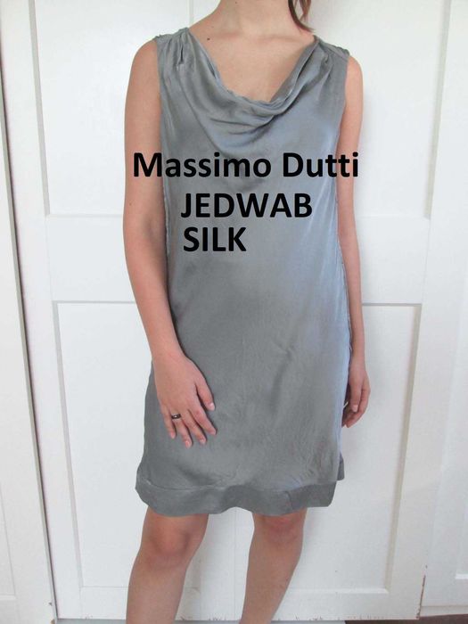 Massimo Dutti szara srebrna sukienka jedwabna jedwab silk S M 36 38