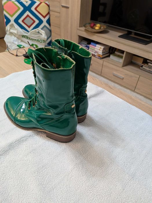 Buty Glany Zielone Lakierowane