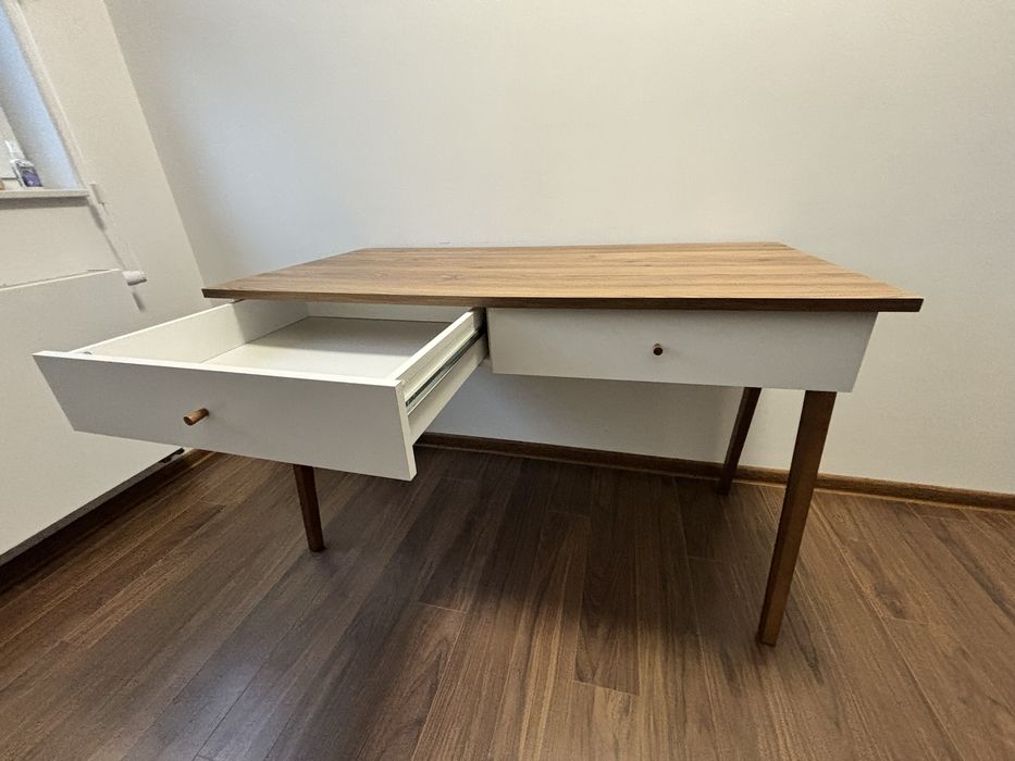 BRW biurko Heda 120 cm z 2 szufladami modrzew sibiu złoty