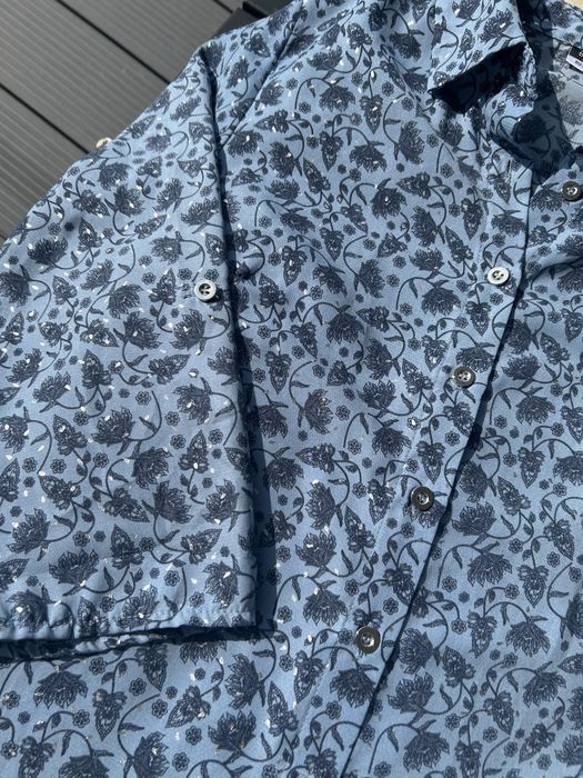 Bluzka koszulowa Kwiatowa Koszula kolor jeans niebieski
