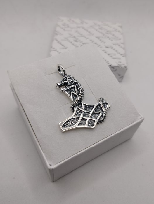 Srebrny wisiorek  MŁOT THORA Viking SMOK, próba 925