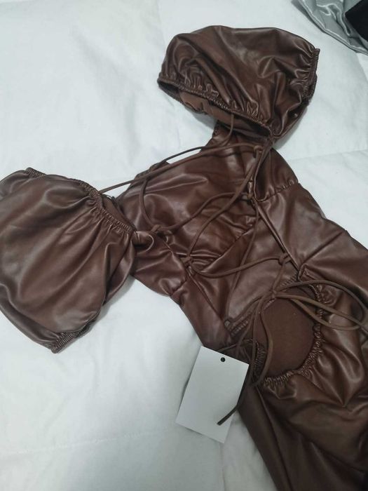 New Collection e Tendência Maravilhoso Vestido polipele Camel NOVO