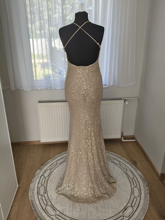 Złota sukienka wieczorowa na poprawiny studniówkę Stilove JENNIFER