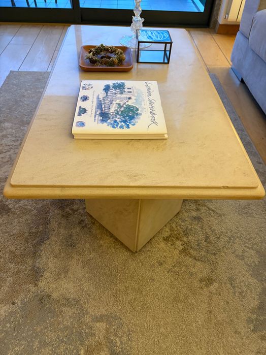 Mesa de centro marmore, pedra natural beje