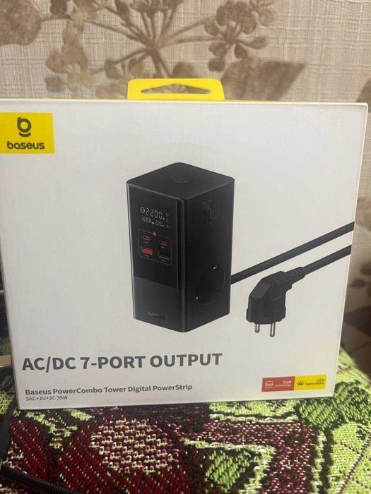 Мережевий фільтр Baseus PowerCombo 35W: 3 розетки, 2×USB-C, 2×USB-A