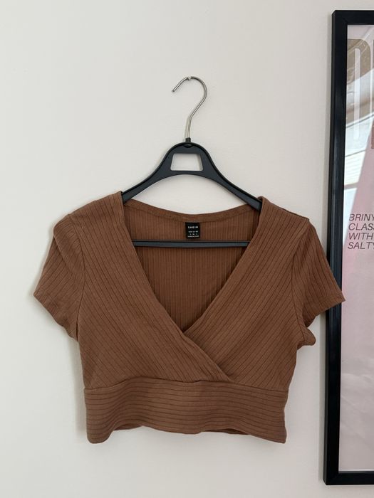 Crop top brązowy shein