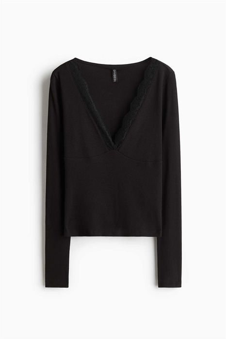 Bluzka S nowa kolekcja czarna koszulka bawełna koronka PROMOCJA