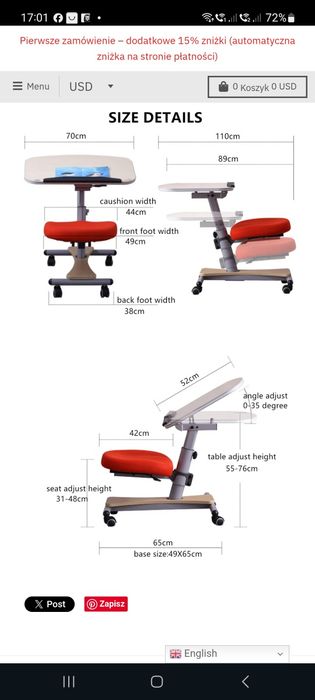 Stolik Ergonomiczny z Siedziskiem