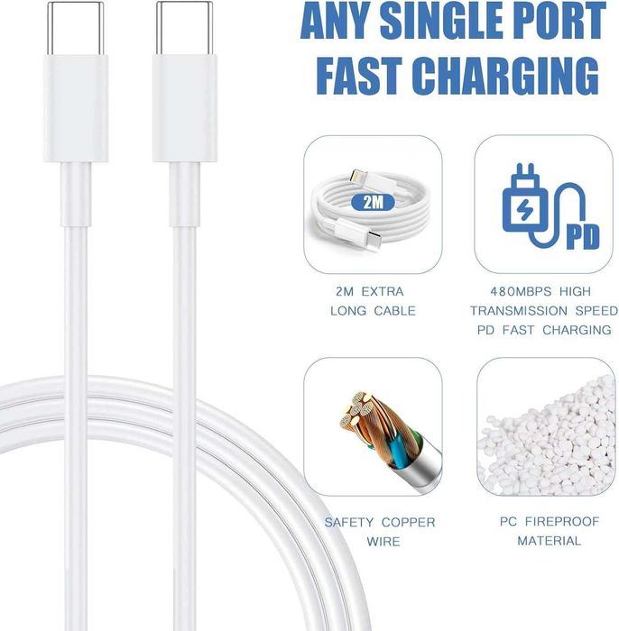 Szybka ładowarka - dwa porty - 2x kabel 2m (USB-C i Apple)