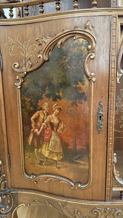 Pałacowy kabinet Rococo | Ręcznie malowany | XIX wiek witryna komoda konsola kresens