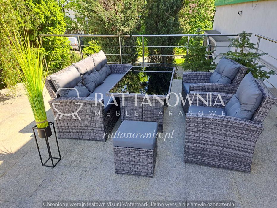Komplet Mebli Ogrodowych Szary Technorattanowych Zestaw na Taras/Ogród