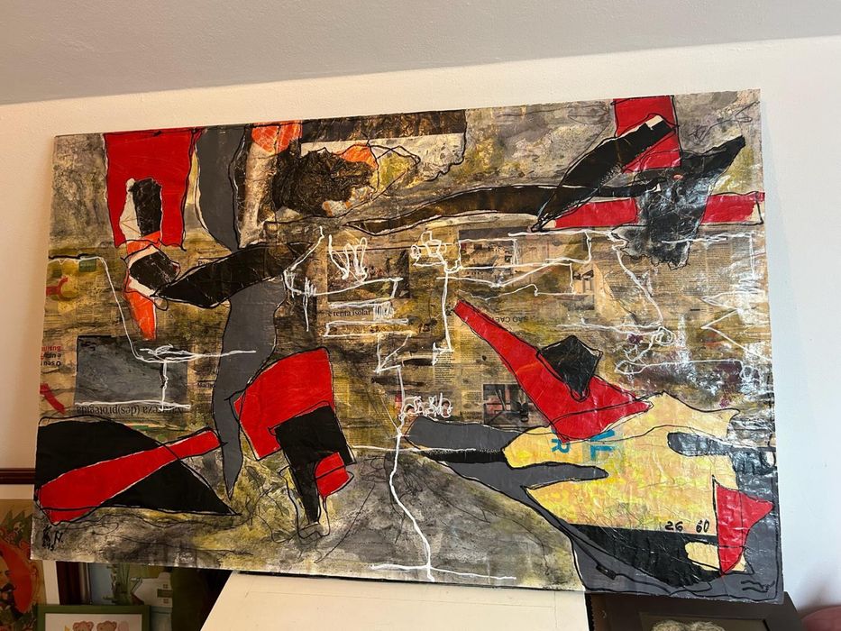 Quadro colagens e pintura