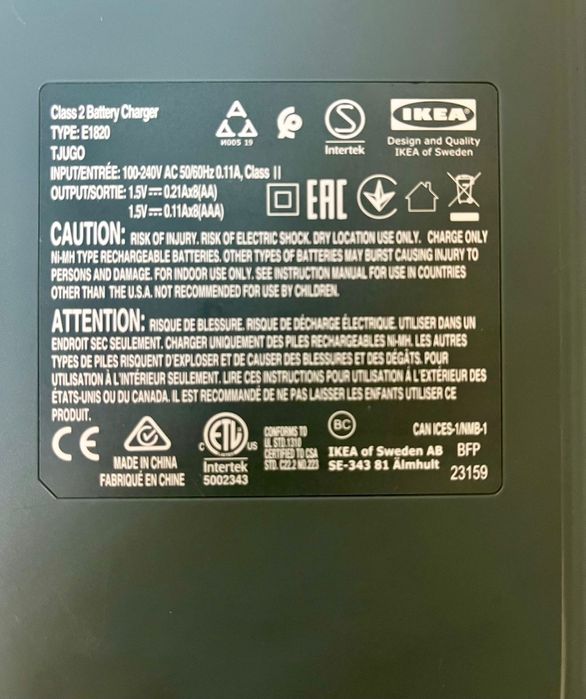 Carregador IKEA TJUGO p/pilhas recarregáveis AA/AAA #8slots #como novo