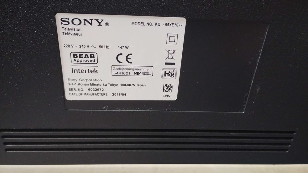 Telewizor 55" Sony KD-55XE7077 USZKODZONY, NA CZĘŚCI