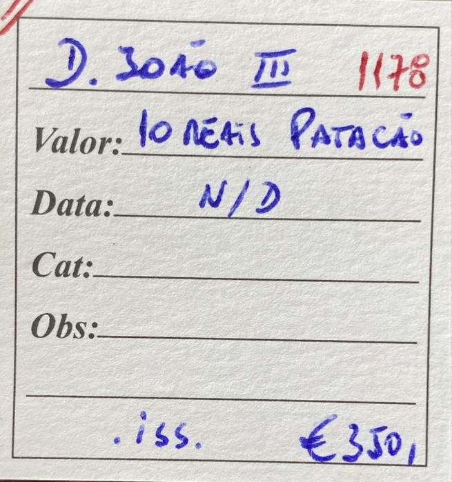 Moeda 1178 - D. JOAO III - 10 Reais PATACAO
