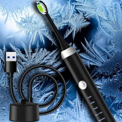 ZESTAW Szczoteczka soniczna do zębów elektryczna czarna INDUKCYJNA