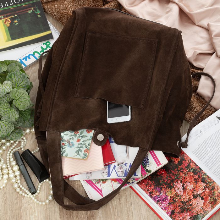 VERA PELLE torebka damska zamszowa shopper na ramię V683 c.brązowa