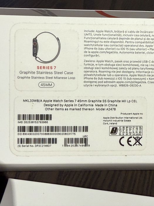 Apple Watch series 7 Celluar 45 Graphite Steel bransoleta mediolańska