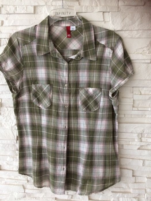 Koszula koszulka krata w kratę zielona zielony t-shirt vintage boho