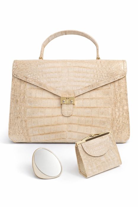 Luksusowa torebka skórzana Comtesse + portfelik + lusterko z lat '80