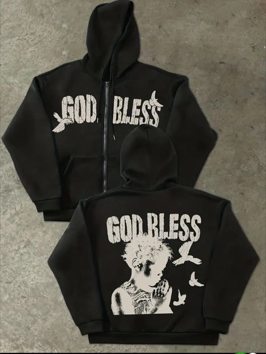 Чоловіче худі на блискавці "God Bless" | Оверсайз | Нове М розмір