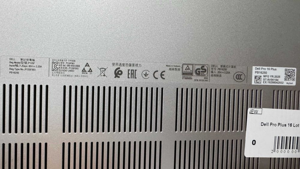 Ноубук Dell Pro Plus 16 PB16250 Ultra 5 235U/16Gb DDR5/256ssd/ FHD IPS  NEW