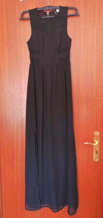 Vestido preto comprido com transparência H&M, tamanho 34 - novo