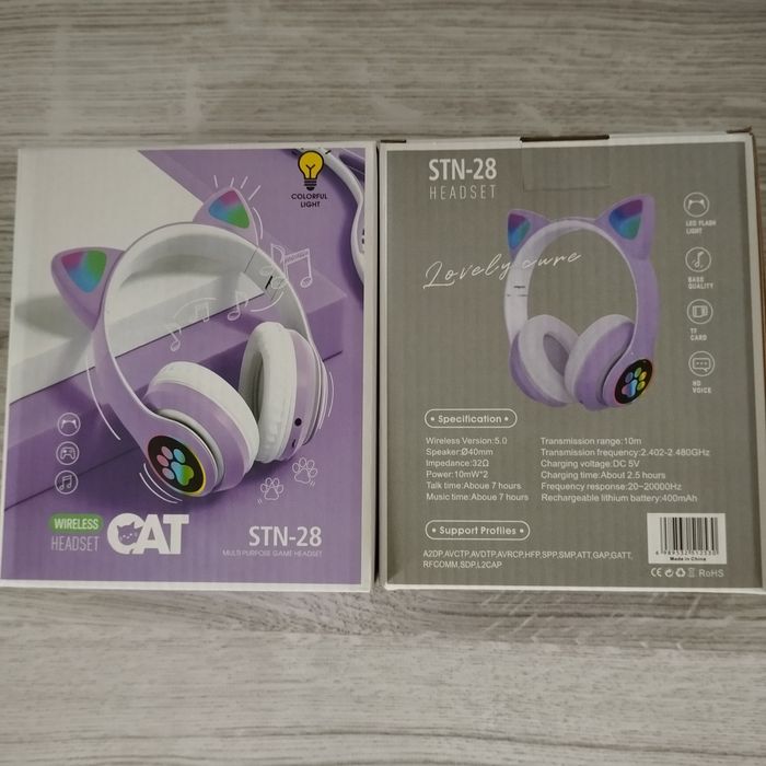 JST 28, STN 28 Детские блютуз наушники кошачьи ушки