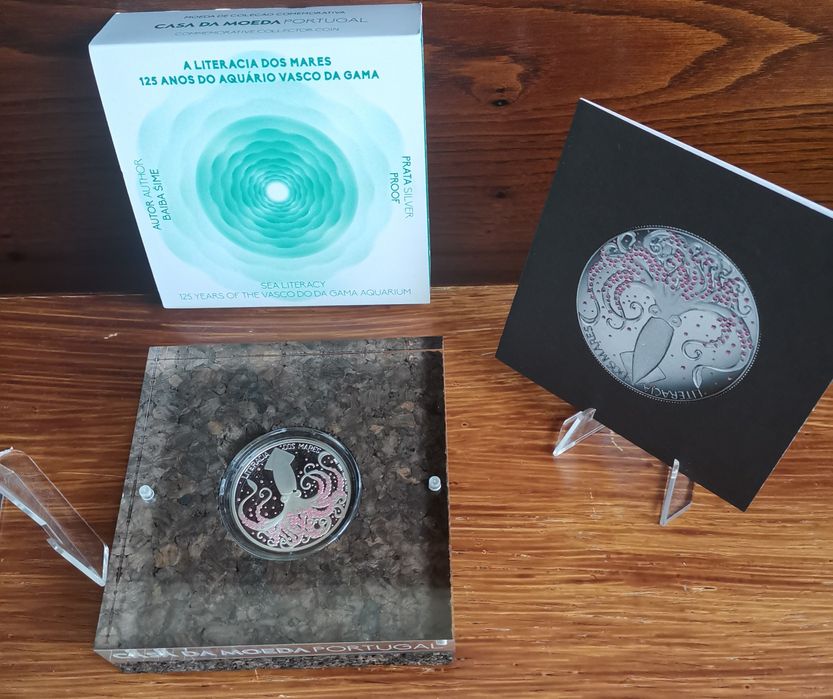 Moeda colorida em prata "Literacia dos Mares"