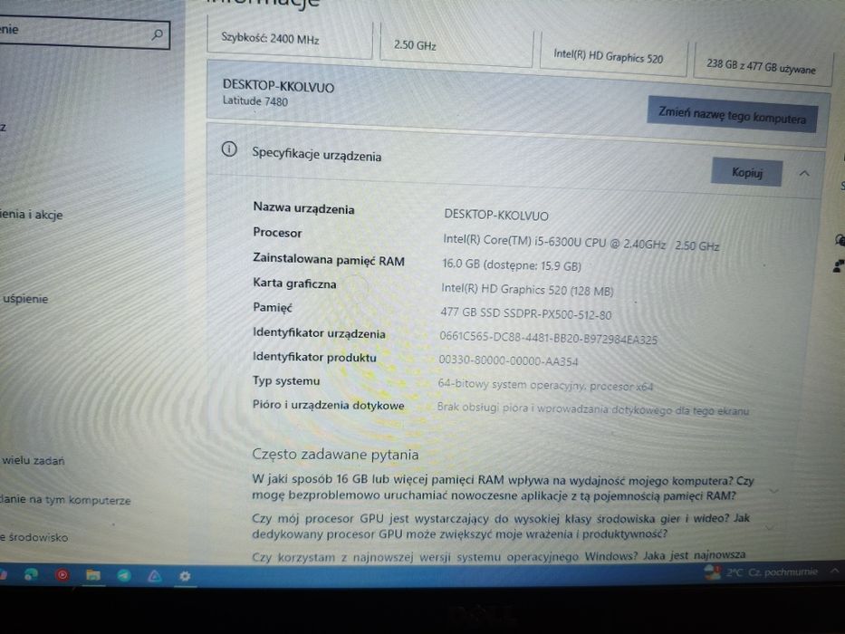 Laptop Dell Latitude 7480,16gb RAM,512 ssd