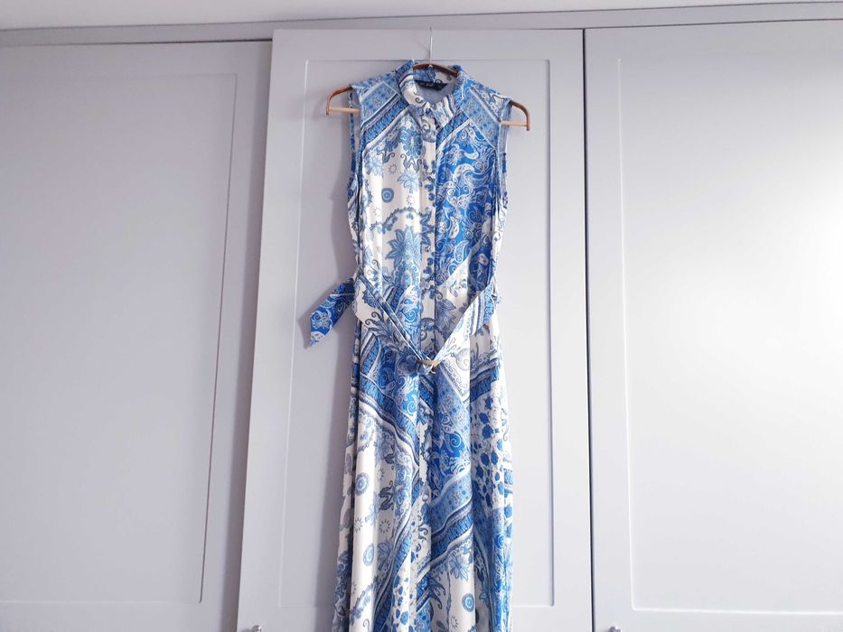 Niebieska sukienka maxi długa z wiskozy boho 38 40 F&F