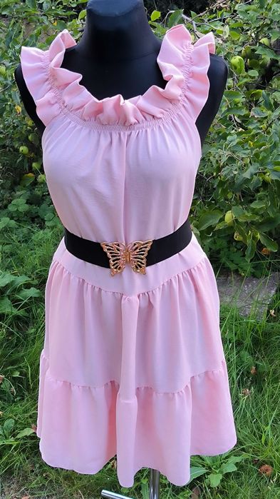 Włoska sukienka hiszpanka jasny róż New Collection