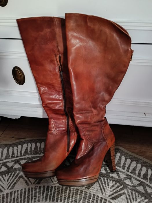 Buty skórzane, kozaki Palazzo rozm.39. Koniak.