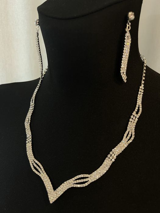 Kolia bizuteria zestaw kolczyki cyrkonie srebrne