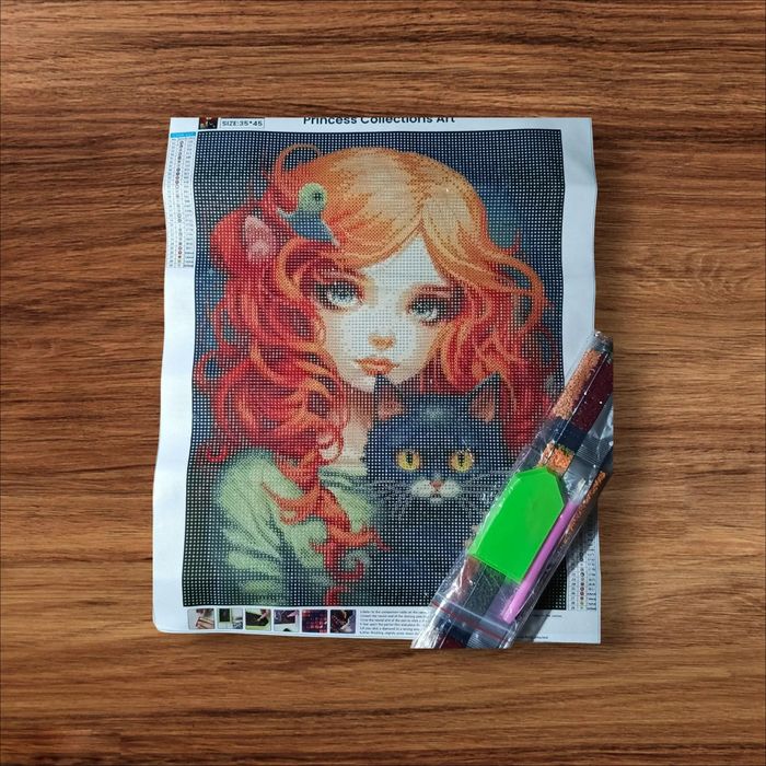 Алмазная мозайка Девочка с котом 45/35 см