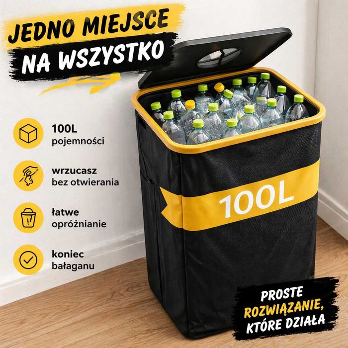 „Kosz na butelki kaucyjne 100L – koniec bałaganu”