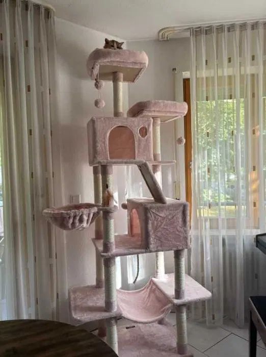 Drapak dla kota wysoki XXL 206CM wieża domek legowisko hamak RÓŻOWY