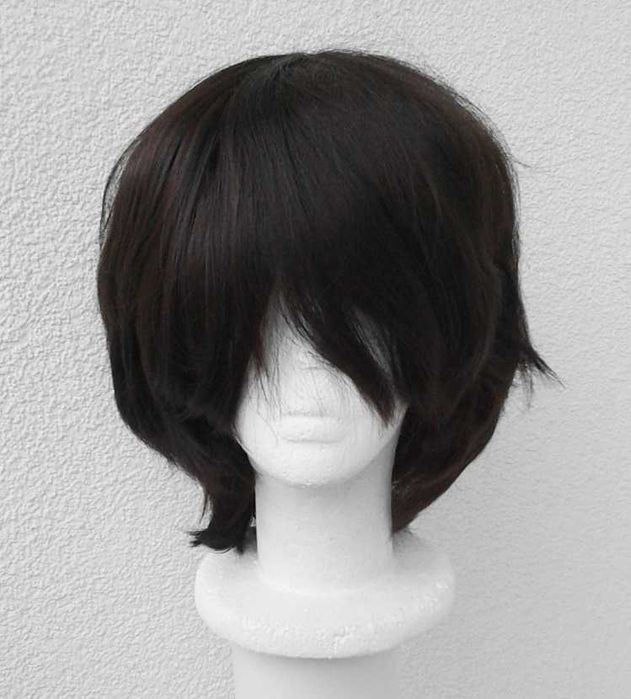 Krótka brązowa peruka z grzywką męska męski cosplay wig brązowy
