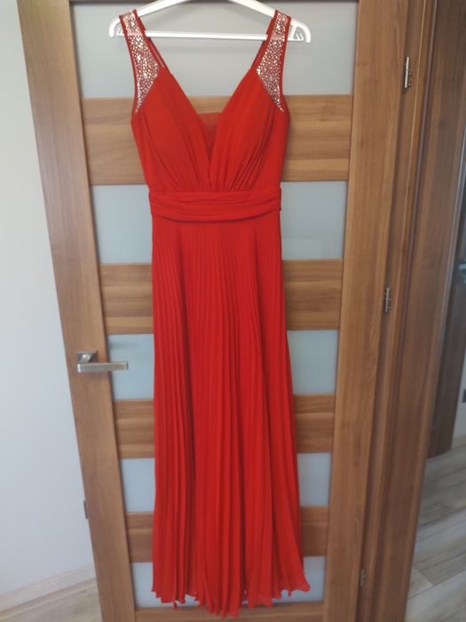 Suknia czerwona plisa 36 okazja studniówka