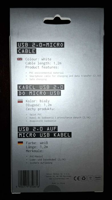 Kabel USB 2.0 do Micro USB Silver Monkey