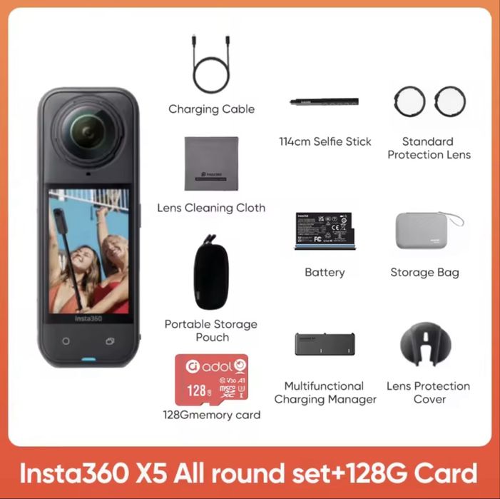 Камера Insta 360 X5 (All-round set) + Мікрофон + Автотримач. Новий стан!