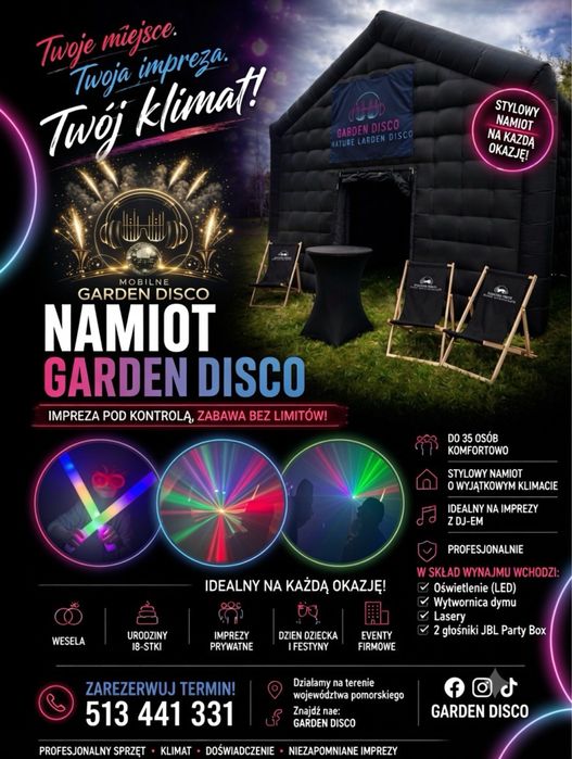Namiot Disco, wystrzały kolorowych min dymnych, fontanny i wiatraki iskier!!!