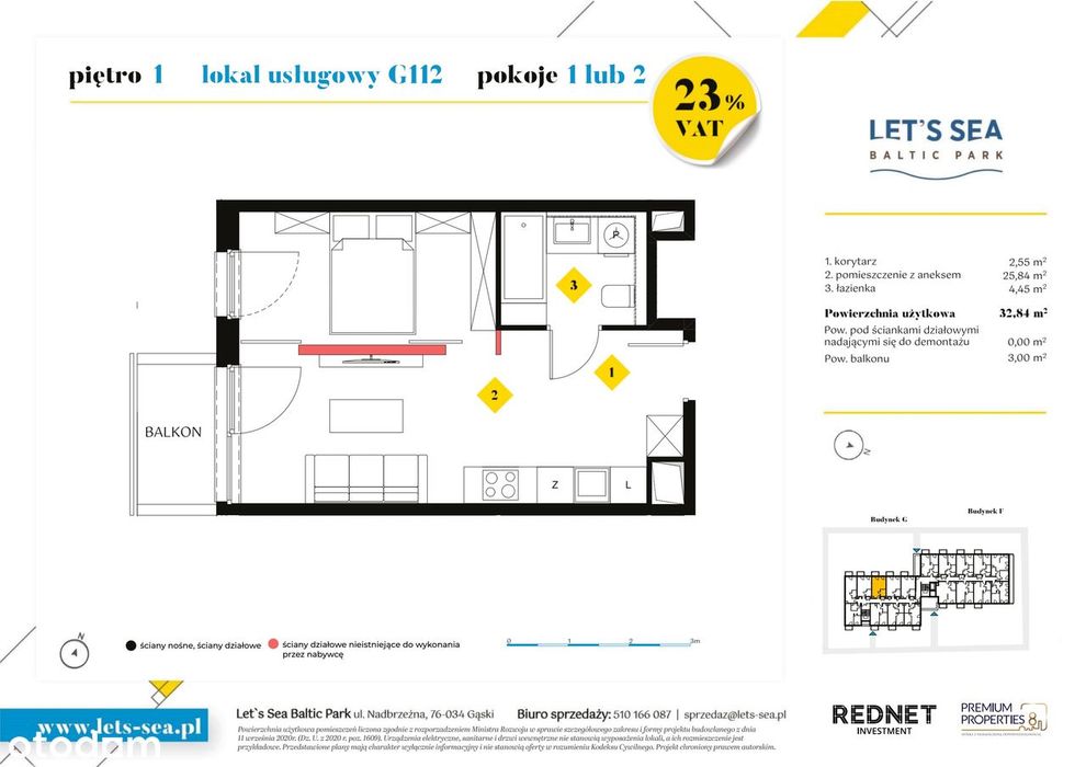 1-pokojowe mieszkanie 32m2 + balkon Bezpośrednio