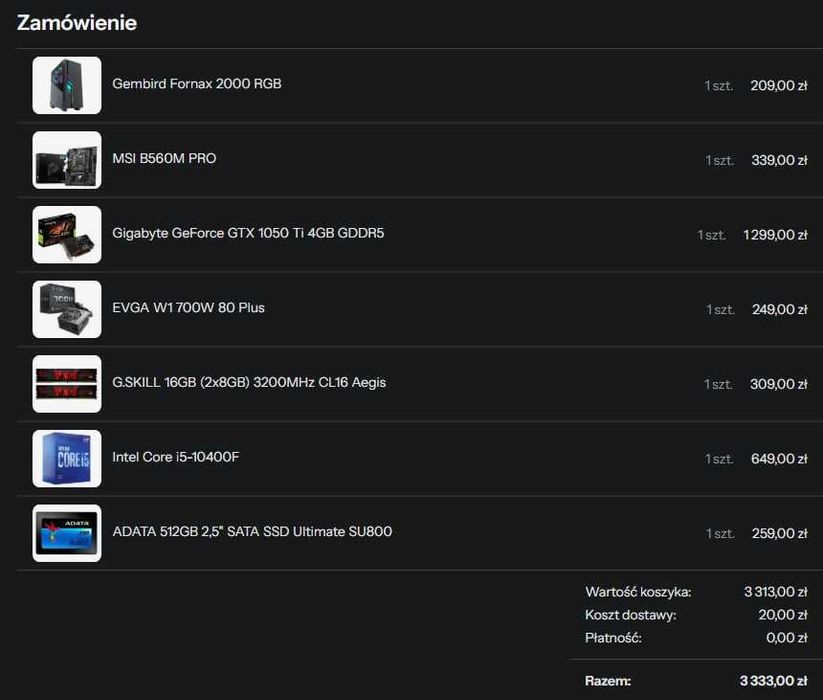 Komputer do pracy i gier /i5-10400F/GTX 1050Ti/16GB RAM