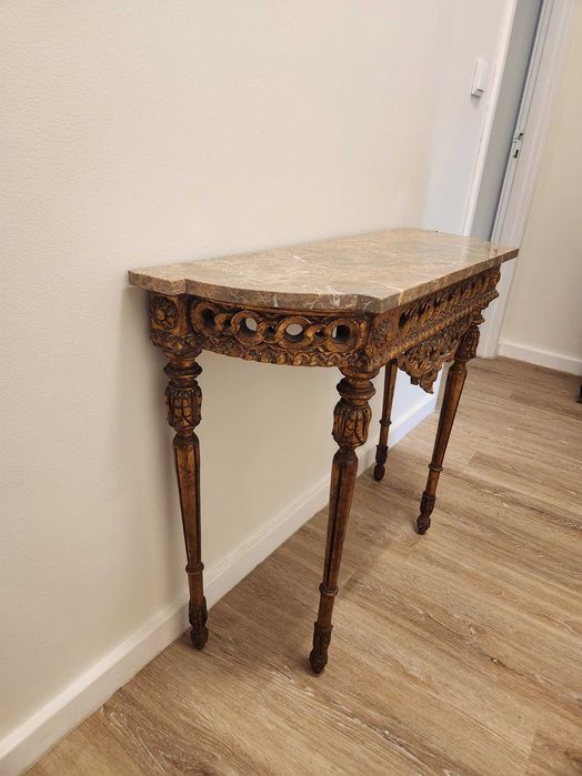 Consola em madeira e mármore