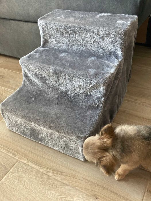 NOWE Schody Dla Psa Kota 3 Stopnie Szare Pluszowe Schodki - HIT